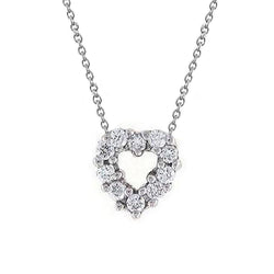 Round Diamond Heart Necklace Pendant 1.50 Carats White Gold 14K