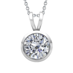 Round Diamond Necklace Pendant With Chain Bezel Set 1.50 Carat WG 14K
