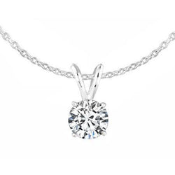 Round Diamond Pendant Necklace With Chain 0.75 Carat White Gold 14K