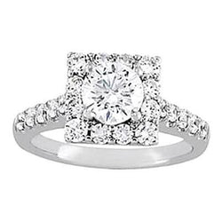 Round Diamond Ring Halo With Accents 1.75 Carats White Gold 14K