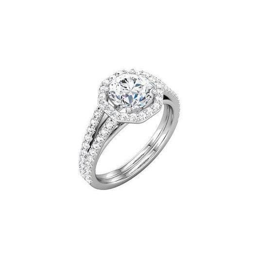 Solitário de diamante redondo com acentos Halo Ring 2.11 Ct. Ouro Branco - harrychadent.pt