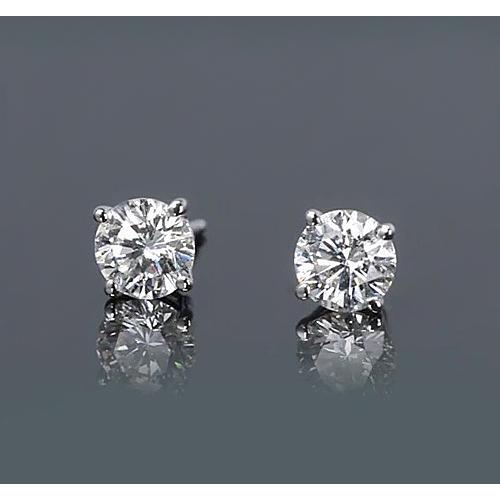 Brincos de diamante redondos com pino de 1.50 quilates estilo pino em ouro branco 14K - harrychadent.pt