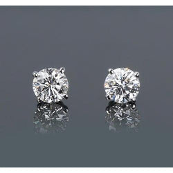 Round Diamond Stud Earrings 1.50 Carats Prong Style White Gold 14K