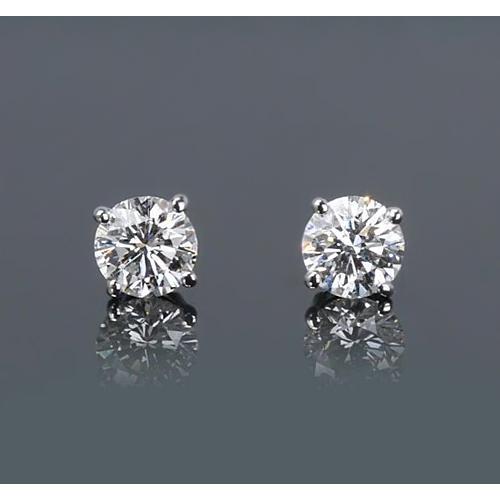 Brincos de diamante redondos com pino de 1.50 quilates estilo pino em ouro branco 14K - harrychadent.pt