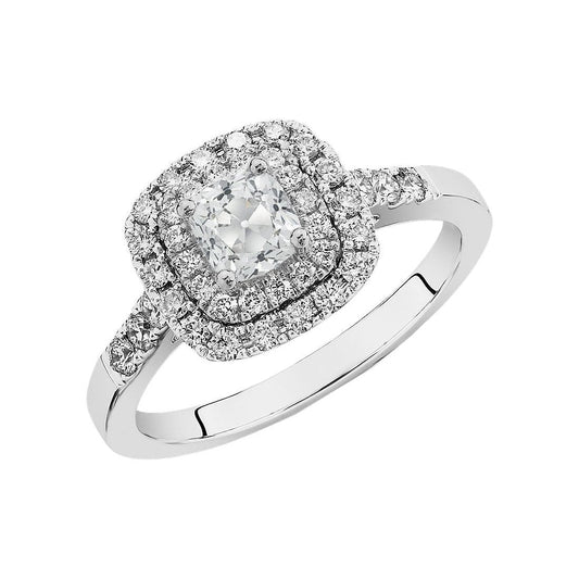 Almofada de anel de casamento redondo duplo halo Old Cut Diamond 3.75 quilates - harrychadent.pt