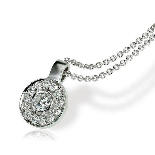 Colar de pingente de diamante redondo halo 1.5 quilates em ouro branco sólido 14K - harrychadent.pt