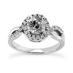 Round Halo Old Mine Cut Diamond Ring Twisted Style 3.75 Carats