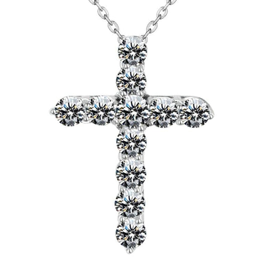 Pendente redondo de diamante com cruz de diamante e corrente em ouro branco de 5.75 quilates - harrychadent.pt