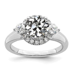 Round Old Cut Diamond Halo Ring Women’s Gold Jewelry 4 Carats