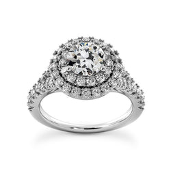 Round Old Cut Real Diamond Double Halo Ring 14K White Gold 5.50 Carats