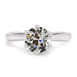 Round Old European Solitaire Anniversary Ring 14K White Gold 2 Carats