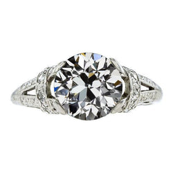 Round Old Mine Cut Diamond Solitaire Ring Split Shank 3 Carats