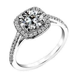 Round Old Mine Cut Real Diamond Halo Ring With Accents 5 Carats