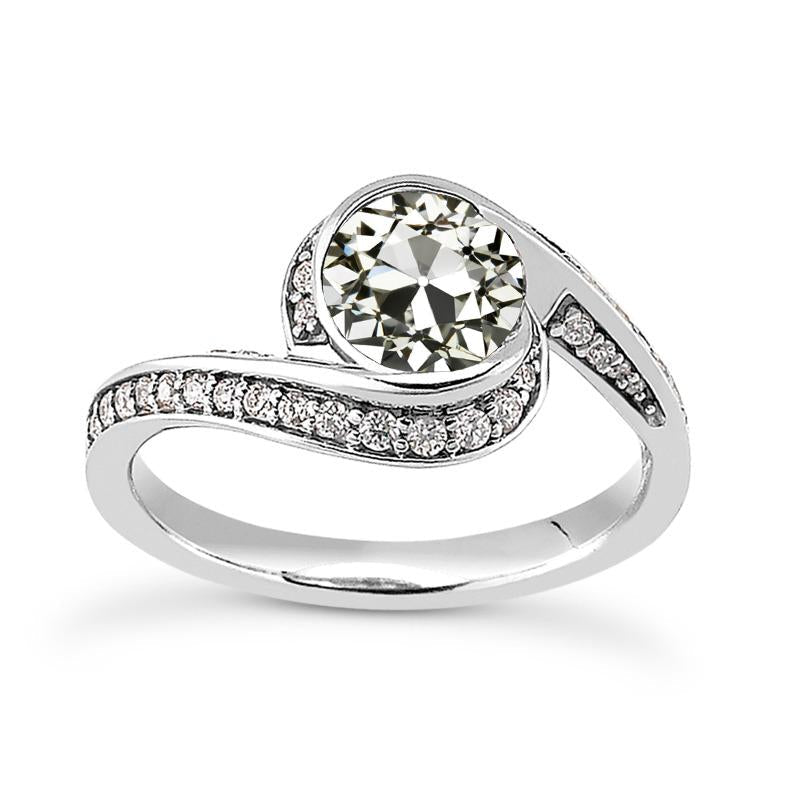 Anel de diamante redondo antigo de minerador Halo anel de haste trançada em ouro 4.50 quilates - harrychadent.pt
