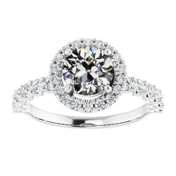 Round Old Miner Lab Grown Diamond Halo Ring Gold Prong Set 4.25 Carats