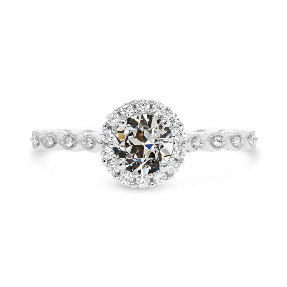 Diamante redondo antigo de mineiro halo feminino anel 14K ouro branco de 3 quilates - harrychadent.pt