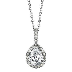 Round & Pear Diamond Pendant Necklace Without Chain 1.75 Carat WG 14K