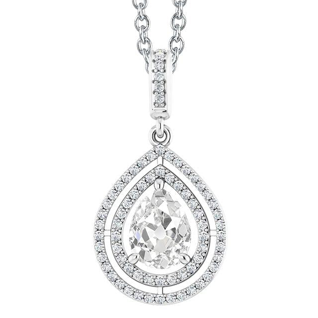 Round & Pear Old Mine Cut Halo Diamond Pendant Gold 3.50 quilates - harrychadent.pt