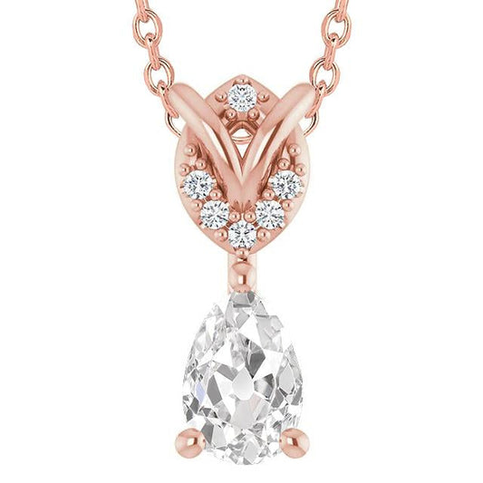 Pingente de diamante redondo e pêra antigo de minerador 3.50 quilates em ouro rosa 14K - harrychadent.pt