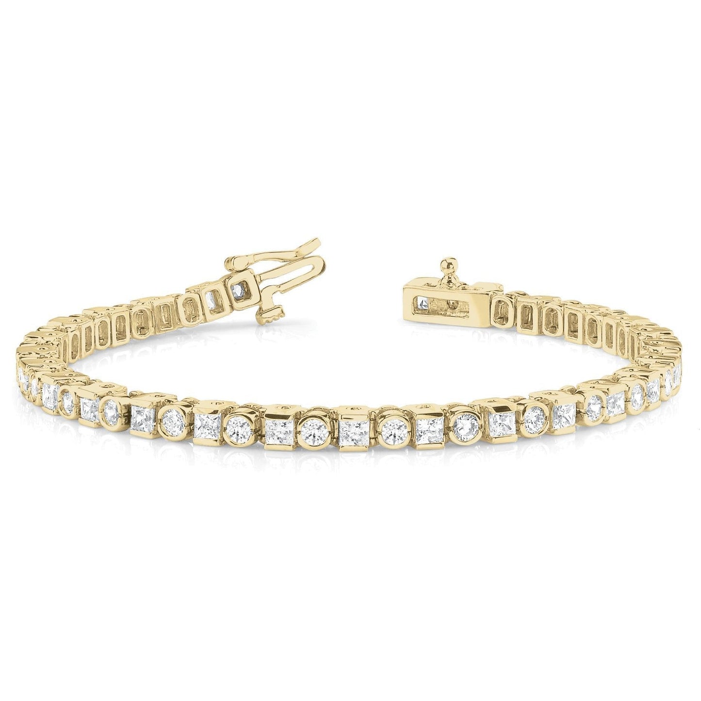 Bracelete de tênis redondo e princesa de 7.35 quilates em ouro amarelo 14K - harrychadent.pt