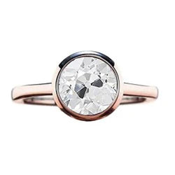 Round Solitaire Ring Old Mine Cut Real Diamond Bezel Set 1 Carat Gold 14K