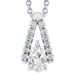 Slide Real Diamond Pendant Necklace Pear Old Cut V Shape 4 Carats Jewelry