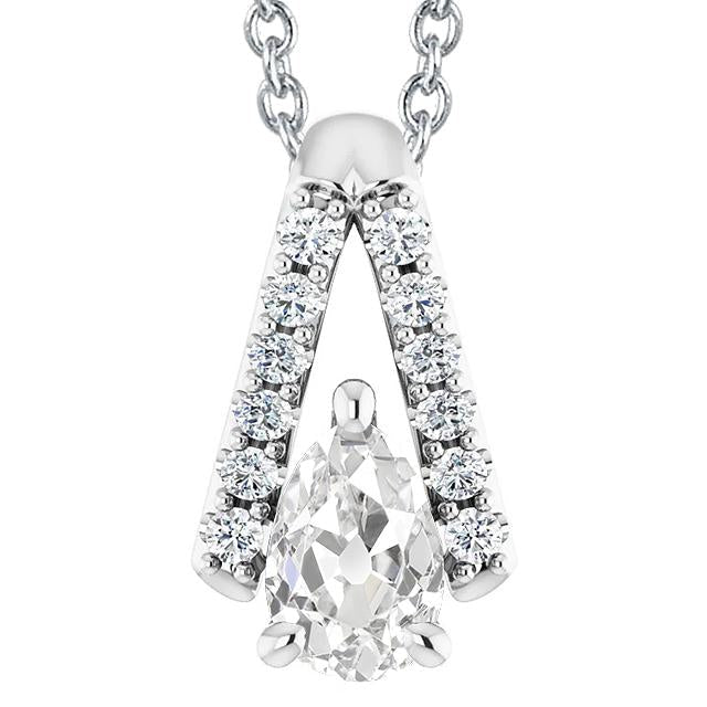 Diamante Colar de pingente de pêra com corte antigo em forma de V 4 quilates joias - harrychadent.pt