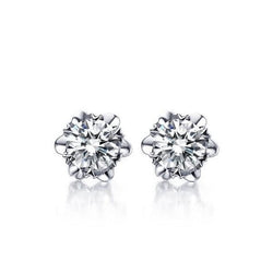 Solitaire 2.00 Carats Diamonds Ladies Studs Earrings 14K White Gold