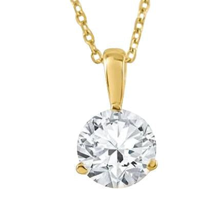 Solitaire Colar de pingente de diamante redondo grande de 3 quilates e ouro amarelo 14K - harrychadent.pt