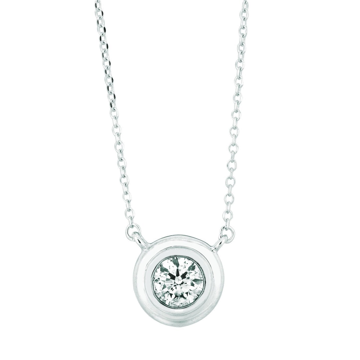 Solitaire Diamond Pendant Bezel Necklace 0.50 quilates em ouro branco 14K - harrychadent.pt