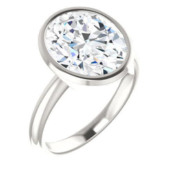 Solitaire Diamond Ring 4 Carats Oval Bezel Setting White Gold