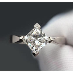 Solitaire Genuine Diamond Ring Kite Setting Princess Cut 2 Carats White Gold