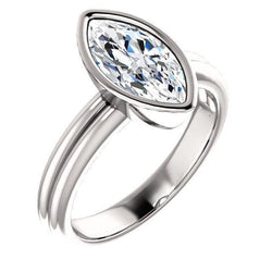Solitaire Marquise Diamond Ring 3 Carats Bezel Set White Gold 14K