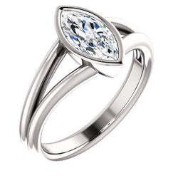 Solitaire Marquise Diamond Ring 3 Carats Bezel Split Shank Jewelry