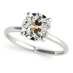 Solitaire Old Mine Cut Diamond Ring Prong Set Gold 3 Carats
