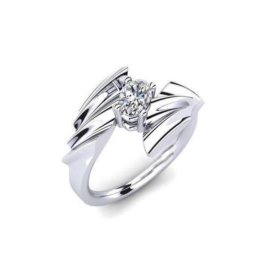 Solitaire Oval Cut 1.10 quilates diamante anel de noivado ouro branco 14K - harrychadent.pt