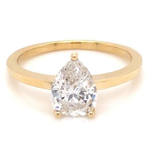 Solitaire Pear Diamond Anel de noivado 1.50 quilates amarelo ouro 14K - harrychadent.pt