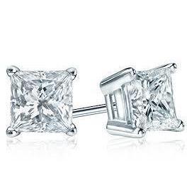 Solitaire Princess Cut Diamond Stud Earring 3 quilates ouro branco 14K - harrychadent.pt