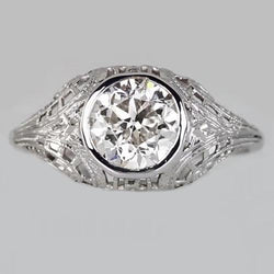 Solitaire Ring Bezel Set Old Cut Round Genuine Diamond Vintage Style 2 Carats