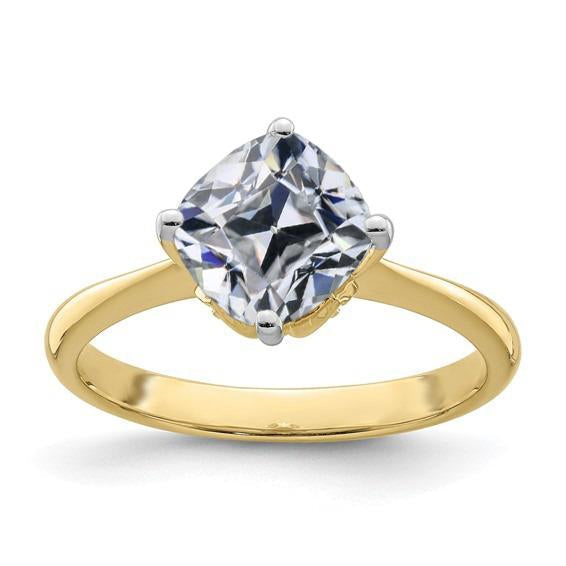 Almofada de anel Solitaire Old Mine Cut Diamond 5 quilates ouro de dois tons - harrychadent.pt