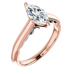 Solitaire Ring Marquise Diamond 1.50 Carats Two Tone Gold 14K