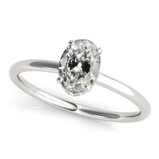 Anel Solitaire Oval Old Miner Diamond Prong Set Ouro Branco 3 Quilates - harrychadent.pt