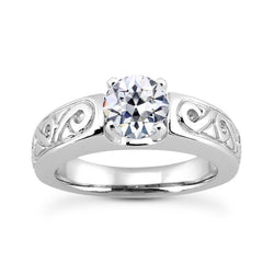 Solitaire Ring Round Old Cut Diamond Antique Style 1.50 Carats