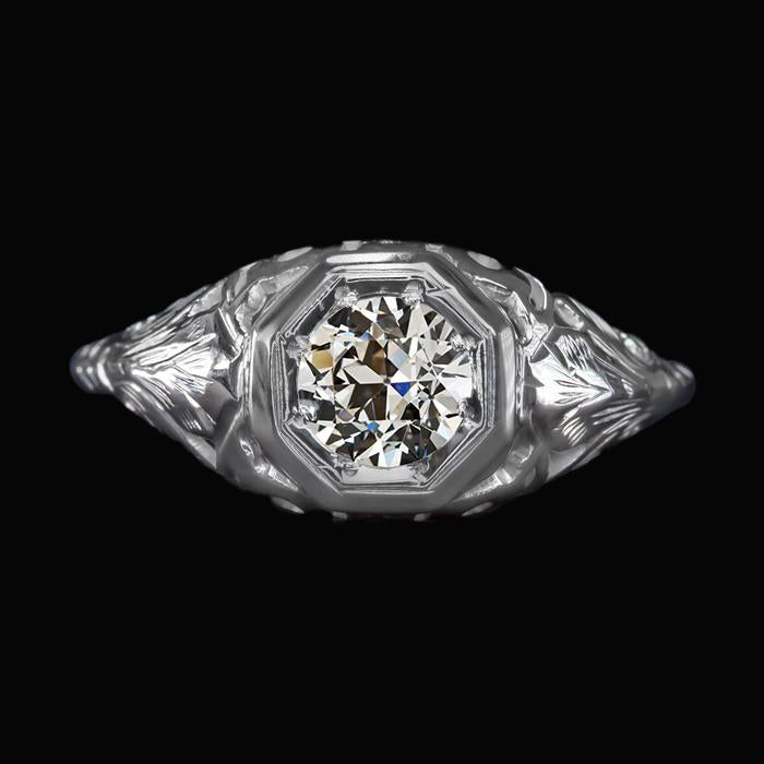 Anel Solitaire Redondo Old Cut Diamond Gold Vintage Style 1.50 Quilates - harrychadent.pt