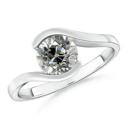 Solitaire Ring Round Old European Diamond 2 Carats Tension Style