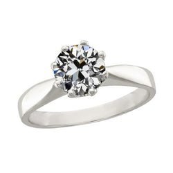 Solitaire Ring Round Old Mine Cut Diamond 8 Prong Set 2 Carats