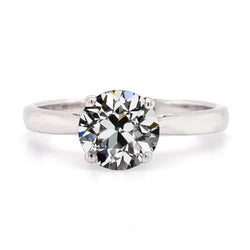 Solitaire Ring Round Old Mine Cut Diamond White Gold 2 Carats