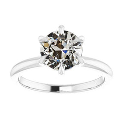 Solitaire Ring Round Old Mine Cut Lab Grown Diamond 6 Prong Set 3 Carats