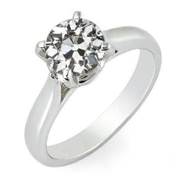 Solitaire Ring Round Old Mine Cut Real Diamond Ladies Jewelry 2 Carats