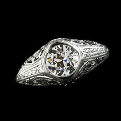 Solitaire Ring Vintage Style Round Genuine Diamond Old European Bezel Set 2 Carats